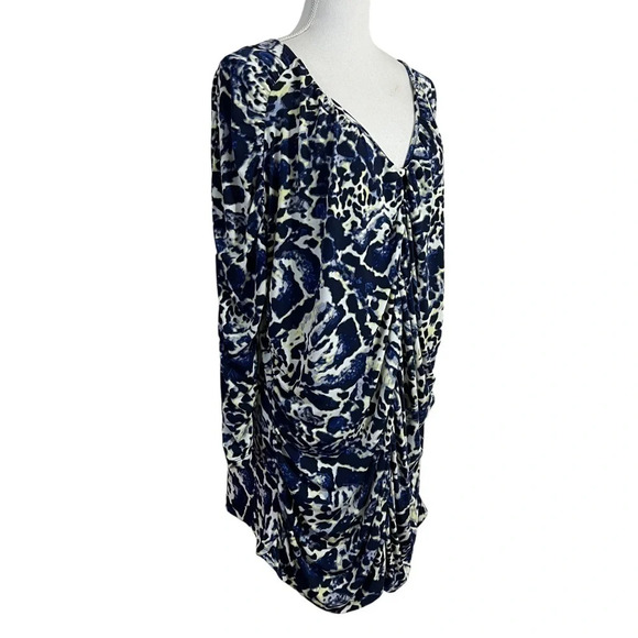 Fashion Bug Ruched Tunic Blouse 2X Stretchy Leopard Print Blue Neon Yellow White - Picture 2 of 12